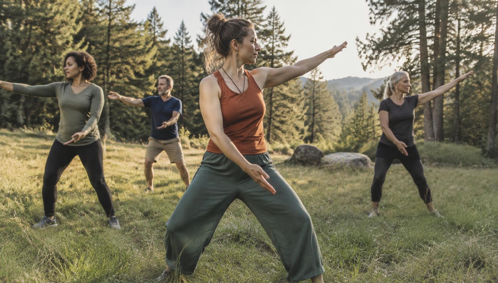 A small group moving together outdoors in nature